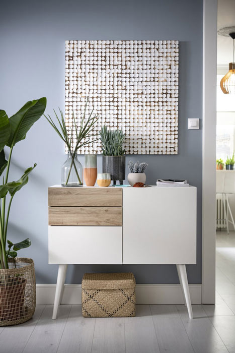 Petit meuble d'entrée style scandinave blanc et bois