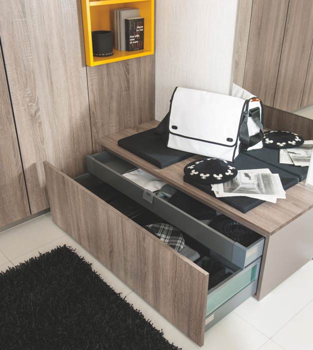 meuble d'entrée design ouvert, rangement sur mesure