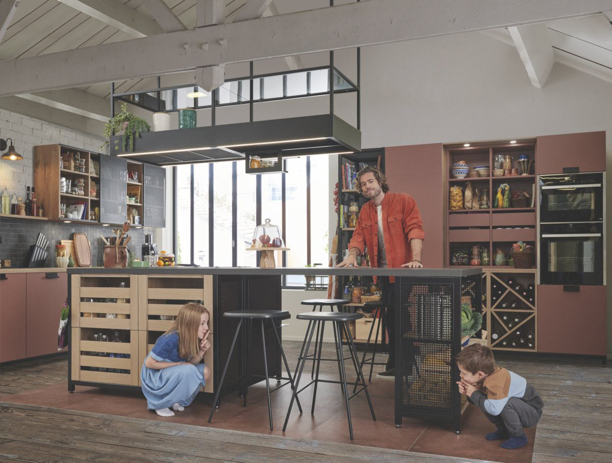 Cuisine concept épicerie ouverte sur le salon