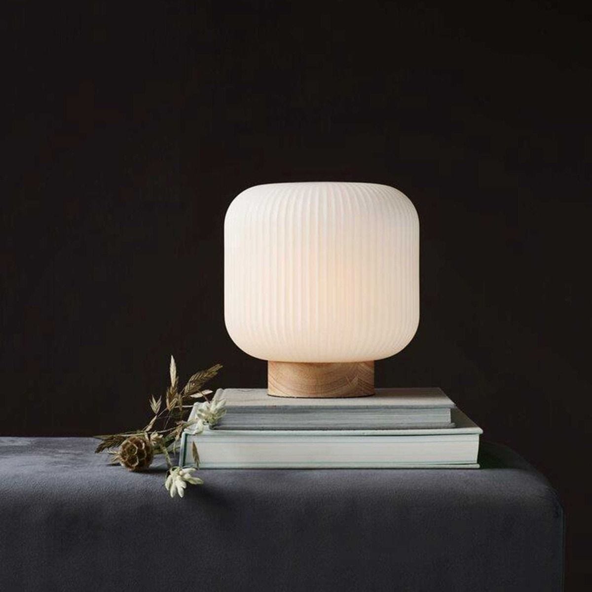 Lampe de table Milford verre et bois naturel