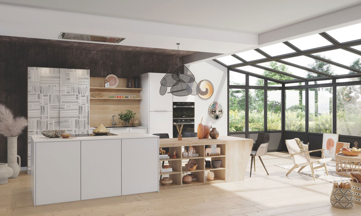 Cuisine ouverte sur le salon motifs Casablanca