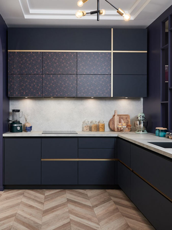 Cuisine Pictural, coloris bleu Navy et imprimé Art Déco