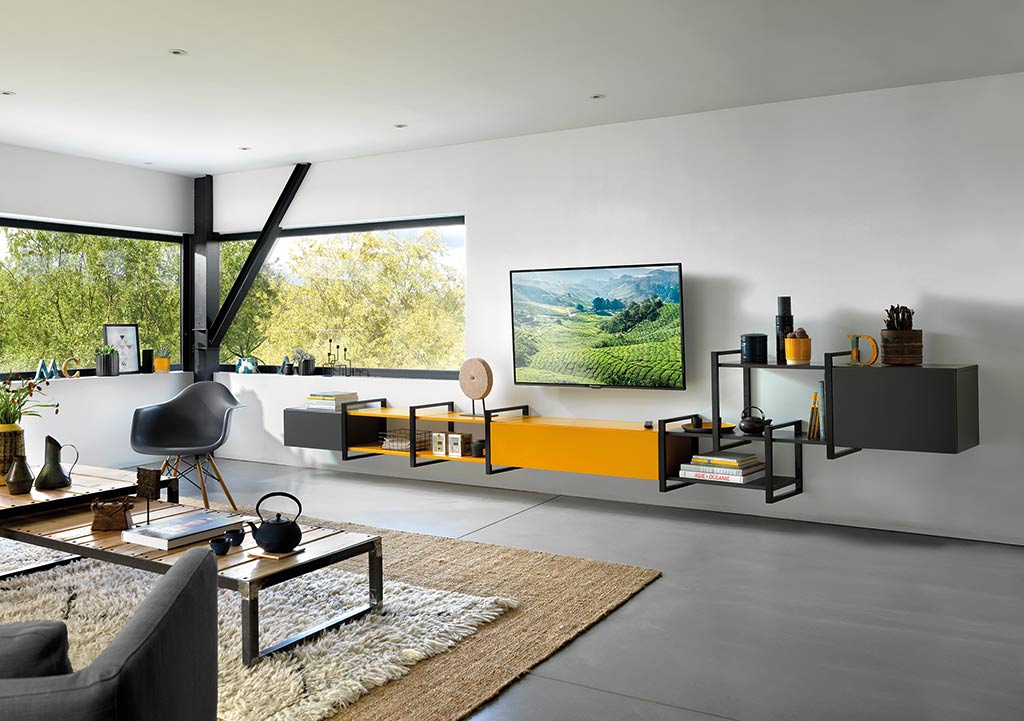 meuble tv design jaune moutarde
