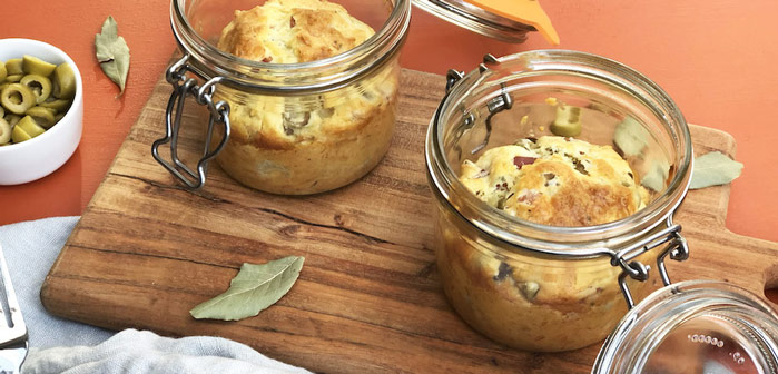 Recette apéro Cake olive, jambon & gruyère dans bocaux Le Parfait